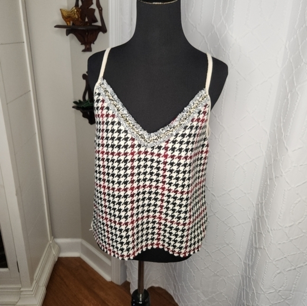 NWT Zara Houndstooth Tweed Faux Suede Camisole‎ Size LARGE